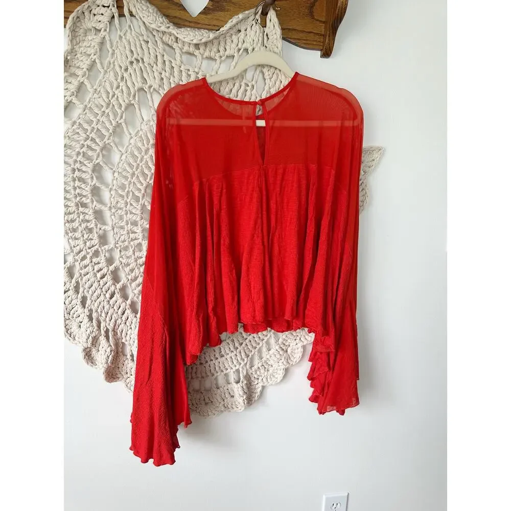 Free People On The Weekend Bell Sleeve Flared Oversized Blouse Size Large